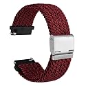 WOCCI 18mm Braided Nylon Watch Band for Men and Women, Quick Release, Silver Stainless Steel Buckle (Red Black)