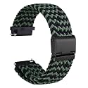 WOCCI 21mm Braided Nylon Watch Band for Men and Women, Quick Release, Black Stainless Steel Buckle (Green Black)