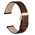 WOCCI 18mm Lug Width, Elegant Watch Band, Genuine Leather Replacement Strap with Gold Buckle (Caramel Brown)