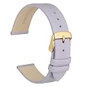 WOCCI 18mm Lug Width, Elegant Watch Band, Genuine Leather Replacement Strap with Gold Buckle (Light Purple)
