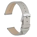 WOCCI 18mm Lug Width, Elegant Watch Band, Genuine Leather Replacement Strap with Silver Buckle (Gray)