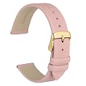 WOCCI 18mm Lug Width, Elegant Watch Band, Genuine Leather Replacement Strap with Gold Buckle (Light Pink)