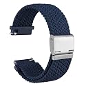 WOCCI 19mm Braided Nylon Watch Band for Men and Women, Quick Release, Silver Stainless Steel Buckle (Blue)