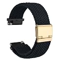 WOCCI 20mm Braided Nylon Watch Band for Men and Women, Quick Release, Golden Stainless Steel Buckle (Black)