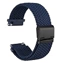 WOCCI 20mm Braided Nylon Watch Band for Men and Women, Quick Release, Black Stainless Steel Buckle (Blue)