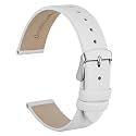WOCCI 20mm Lug Width, Elegant Watch Band, Genuine Leather Replacement Strap with Silver Buckle (White)