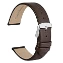 WOCCI 20mm Lug Width, Elegant Watch Band, Genuine Leather Replacement Strap with Silver Buckle (Dark Coffee)