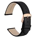 WOCCI 20mm Lug Width, Elegant Watch Band, Genuine Leather Replacement Strap with Rose Gold Buckle (Black)