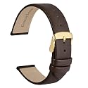 WOCCI 20mm Lug Width, Elegant Watch Band, Genuine Leather Replacement Strap with Gold Buckle (Dark Coffee)