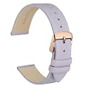 WOCCI 20mm Lug Width, Elegant Watch Band, Genuine Leather Replacement Strap with Rose Gold Buckle (Light Purple)