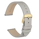 WOCCI 20mm Lug Width, Elegant Watch Band, Genuine Leather Replacement Strap with Gold Buckle (Gray)