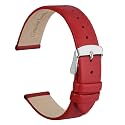 WOCCI 20mm Lug Width, Elegant Watch Band, Genuine Leather Replacement Strap with Silver Buckle (Red)