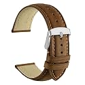 WOCCI 20mm Vintage Leather Watch Band for Men and Women, Silver Buckle (Sepia)