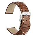 WOCCI 20mm Vintage Leather Watch Band for Men and Women, Silver Buckle (Cinnamon Brown)