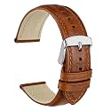 WOCCI 20mm Vintage Leather Watch Band for Men and Women, Silver Buckle (Gold Brown)