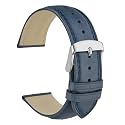 WOCCI 21mm Vintage Leather Watch Band for Men and Women, Silver Buckle (Blue)