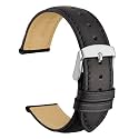 WOCCI 21mm Vintage Leather Watch Band for Men and Women, Silver Buckle (Black)