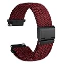 WOCCI 22mm Braided Nylon Watch Band for Men and Women, Quick Release, Black Stainless Steel Buckle (Red Black)