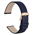 WOCCI 22mm Lug Width, Elegant Watch Band, Genuine Leather Replacement Strap with Rose Gold Buckle (Dark Blue)