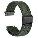 WOCCI 24mm Braided Nylon Watch Band for Men and Women, Quick Release, Black Stainless Steel Buckle (Khaki Green)