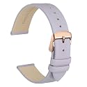 WOCCI 8mm Lug Width, Elegant Watch Band, Genuine Leather Replacement Strap with Rose Gold Buckle (Light Purple)