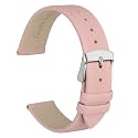 WOCCI 8mm Lug Width, Elegant Watch Band, Genuine Leather Replacement Strap with Silver Buckle (Light Pink)