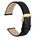 WOCCI 8mm Lug Width, Elegant Watch Band, Genuine Leather Replacement Strap with Gold Buckle (Black)