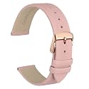 WOCCI 8mm Lug Width, Elegant Watch Band, Genuine Leather Replacement Strap with Rose Gold Buckle (Light Pink)