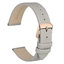 WOCCI 8mm Lug Width, Elegant Watch Band, Genuine Leather Replacement Strap with Rose Gold Buckle (Gray)
