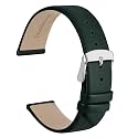 WOCCI 8mm Lug Width, Elegant Watch Band, Genuine Leather Replacement Strap with Silver Buckle (Dark Green)