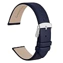 WOCCI 8mm Lug Width, Elegant Watch Band, Genuine Leather Replacement Strap with Silver Buckle (Dark Blue)
