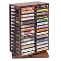 WodGod Cassette Tape Storage Box, Wood Cassette Rack, Wooden Cassette Tape Holder 360-Degree Rotatable, 56 Capacity, Double-Sided & Diamond Metal Wire Mesh, the Ideal Gift for Cassette Collectors