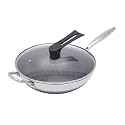 Wok Pan with Lid - 12 Nonstick Wok, Flat Bottom Chinese wok for Electric, Induction and Gas Stoves