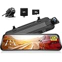 WOLFBOX G930 4K 10" Rear View Mirror Camera, Dash Cam Front and Rear for Car with 32GB Card, Touch Screen Smart Rear View Mirror Backup Camera, Parking Monitor, Reverse Assist, GPS, Support 256GB Max