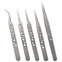 Wolfride 5Pcs Stainless Steel Tweezers Precision Tweezer Tool Set for Electronics Repair, Crafting