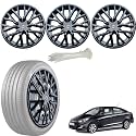 WolkomHome Car Accessories Wheel Cap, Hub Cap 15 Inch Wheel Cover Delta Full Black Set of 4 Wheel Cap for Verna Fluidic