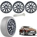 WolkomHome Car Accessories Wheel Cap, Hub Cap 14 Inch Wheel Cover Delta Full Black Set of 4 Wheel Cap for I20 Active