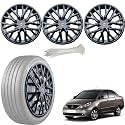 WolkomHome Car Accessories Wheel Cap, Hub Cap 14 Inch Wheel Cover Delta Full Black Set of 4 Wheel Cap for Indigo
