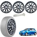 WolkomHome Car Accessories Wheel Cap, Hub Cap 14 Inch Wheel Cover Delta Full Black Set of 4 Wheel Cap for Etios Liva