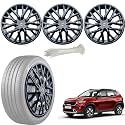 WolkomHome Car Accessories Wheel Cap, Hub Cap 15 Inch Wheel Cover Delta Full Black Set of 4 Wheel Cap for kia sonet 1 2 HTE