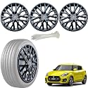 WolkomHome Car Accessories Wheel Cap, Hub Cap 14 Inch Wheel Cover Delta Full Black Set of 4 Wheel Cap for New Swift2018 2022