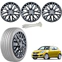 WolkomHome Car Accessories Wheel Cap, Hub Cap 14 Inch Wheel Cover Delta Full Black Set of 4 Wheel Cap for Swift Type 4