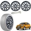 WolkomHome Car Accessories Wheel Cap, Hub Cap 14 Inch Wheel Cover Delta Full Black Set of 4 Wheel Cap for New Micra