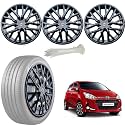 WolkomHome Car Accessories Wheel Cap, Hub Cap 14 Inch Wheel Cover Delta Full Black Set of 4 Wheel Cap for I10 Grand 2017