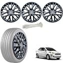 WolkomHome Car Accessories Wheel Cap, Hub Cap 14 Inch Wheel Cover Delta Full Black Set of 4 Wheel Cap for Aspire