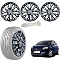 WolkomHome Car Accessories Wheel Cap, Hub Cap 14 Inch Wheel Cover Delta Full Black Set of 4 Wheel Cap for Fiat Grand Punto