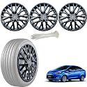 WolkomHome Car Accessories Wheel Cap, Hub Cap 14 Inch Wheel Cover Delta Full Black Set of 4 Wheel Cap for Fiesta New