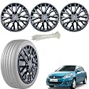 WolkomHome Car Accessories Wheel Cap, Hub Cap 14 Inch Wheel Cover Delta Full Black Set of 4 Wheel Cap for Swift Dzire Type 2
