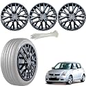 WolkomHome Car Accessories Wheel Cap, Hub Cap 14 Inch Wheel Cover Delta Full Black Set of 4 Wheel Cap for Swift Type 1