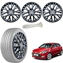 WolkomHome Car Accessories Wheel Cap, Hub Cap 14 Inch Wheel Cover Delta Full Black Set of 4 Wheel Cap for I20 Elite